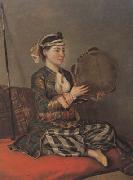 Jean-Etienne Liotard Turkish Woman with a Tambourine (mk08) oil painting on canvas